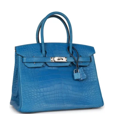 Hermès Birkin 30 Bleu Mykonos Matte Alligator Mississippiensis Palladium Hardware