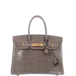 Hermès Birkin 30 Gris Tourterelle Shiny Porosus Crocodile Gold Hardware