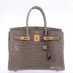 Hermès Birkin 30 Gris Tourterelle Shiny Porosus Crocodile Gold Hardware