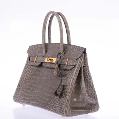 Hermès Birkin 30 Gris Tourterelle Shiny Porosus Crocodile Gold Hardware