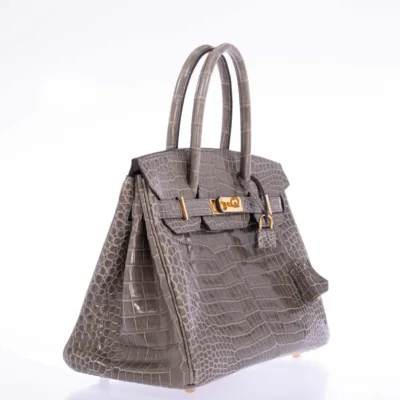 Hermès Birkin 30 Gris Tourterelle Shiny Porosus Crocodile Gold Hardware