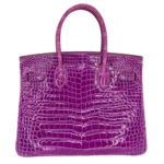 Hermès Rare Collectible Birkin 30 Purple Violet Shiny Porosus Crocodile Diamond Encrusted 18k White Gold Hardware Lushentic quality