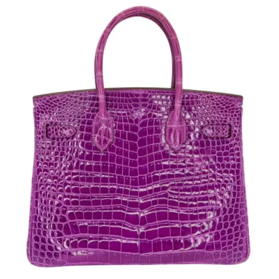 Hermès Rare Collectible Birkin 30 Purple Violet Shiny Porosus Crocodile Diamond Encrusted 18k White Gold Hardware Lushentic quality