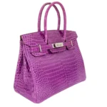 Hermès Rare Collectible Birkin 30 Purple Violet Shiny Porosus Crocodile Diamond Encrusted 18k White Gold Hardware Lushentic quality