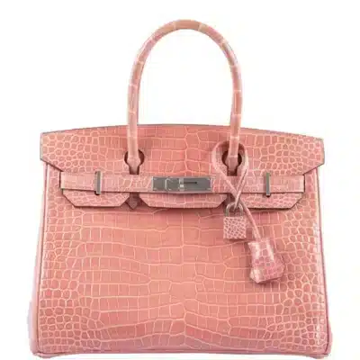 Hermès Birkin 30 Rose Indiennes Shiny Porosus Crocodile Palladium Hardware