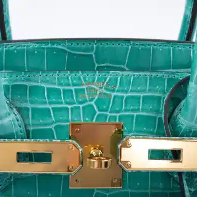 Hermès Birkin 30 Vert Jade Shiny Porosus Crocodile logo