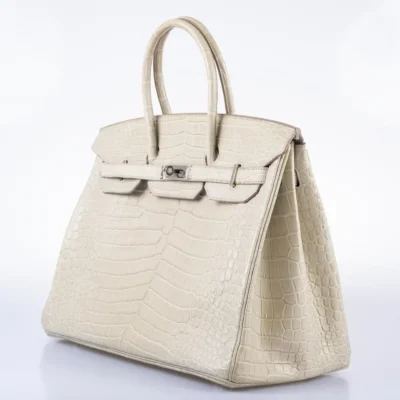 Hermès Birkin 35 Beton Matte Porosus Crocodile Palladium Hardware Replica luxury handbags