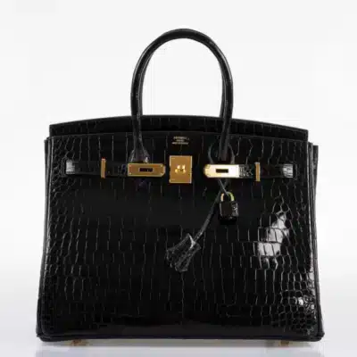 Hermès Birkin 35 Black Shiny Porosus Crocodile Gold Hardware