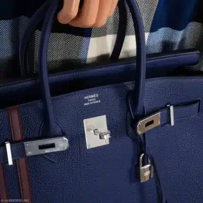 Hermès Birkin 35 Blue Encre Bordeaux Togo logo