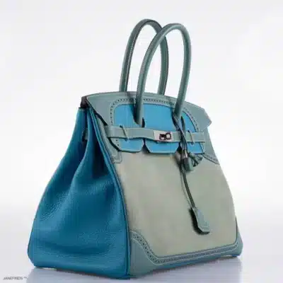 Hermès Limited Edition Birkin 35 Ghillies Ciel Doblis /Turquoise Togo/Bleu Jean Swift Palladium Hardware