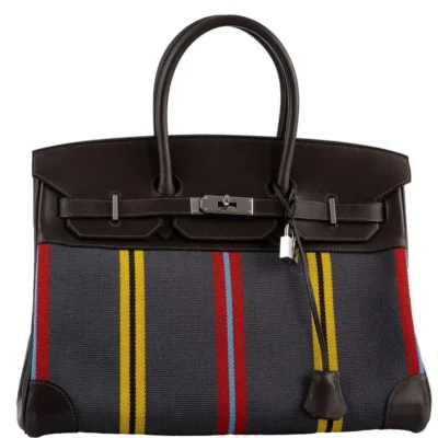 Hermès Birkin 35 Multicolor Ebene Box Calf & Jumping Canvas front1