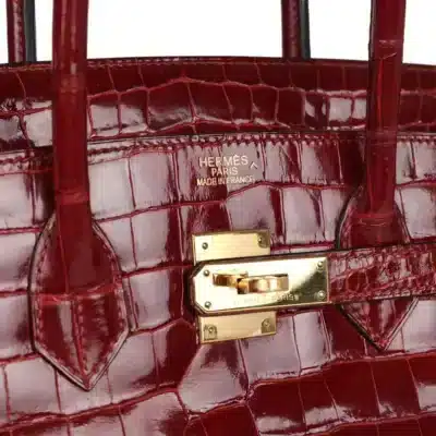 Hermès Birkin 35 Rouge H Shiny Porosus Crocodile logo