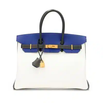 Hermès HSS 2002 Birkin 35 White/Bleu Electrique/Ardoise Epsom Brushed Gold Hardware