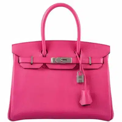 Hermès HSS 2014 Birkin 30 Shocking Rose and Etoupe Chevre Palladium Hardware