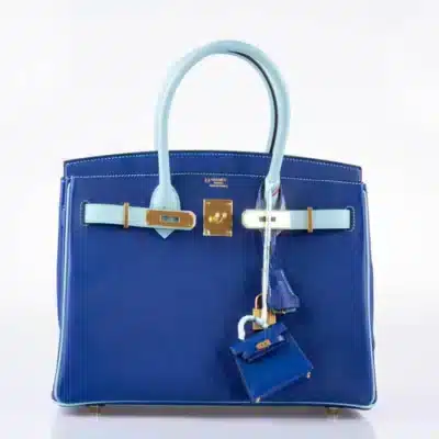 Hermès HSS 2015 Birkin 30 Blue Electric & Blue Atoll Epsom Gold Hardware Replica Bags