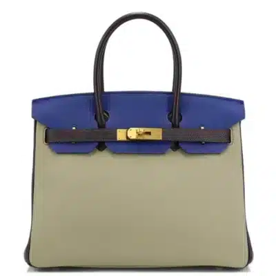 Hermès HSS 2015 Birkin 30 Gris Tourterelle/Bleu Electrique/Raisin Togo Brushed Gold Hardware