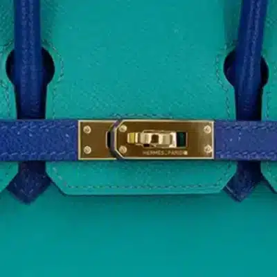 Hermès HSS 2016 Birkin 25 Blue Paon and Blue Electric Epsom leather detail1