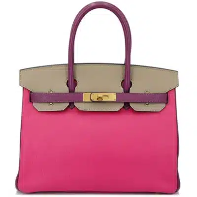 Hermès HSS 2016 Birkin 30 Anemone/Gris Tourterelle/Shocking Rose Chevre Gold Hardware