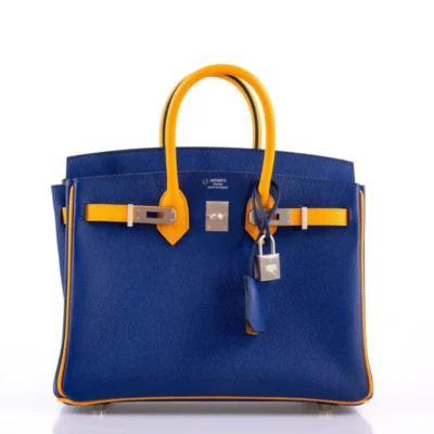 Hermès HSS 2018 Birkin 25 Jaune D’Or and Blue Electric Epsom Brushed Palladium Hardware  Lushentic Replica