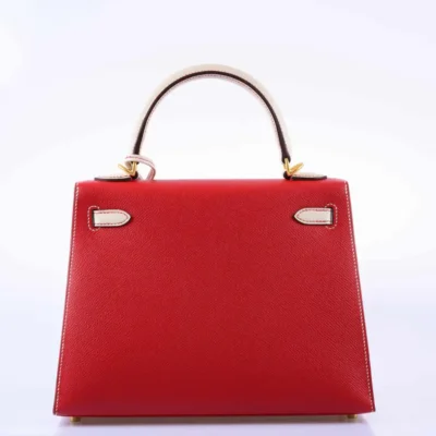 Hermès HSS 2019 Kelly 25 Sellier Rouge Casaque and Craie Epsom Brushed Gold Hardware Lushentic replica handbags