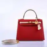 Hermès HSS 2019 Kelly 25 Sellier Rouge Casaque and Craie Epsom Brushed Gold Hardware Lushentic replica handbags