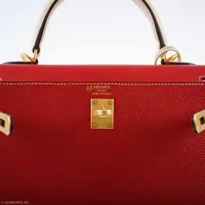 Hermès HSS 2019 Kelly 25 Sellier Rouge Casaque and Craie Epsom Brushed Gold Hardware Lushentic replica handbags