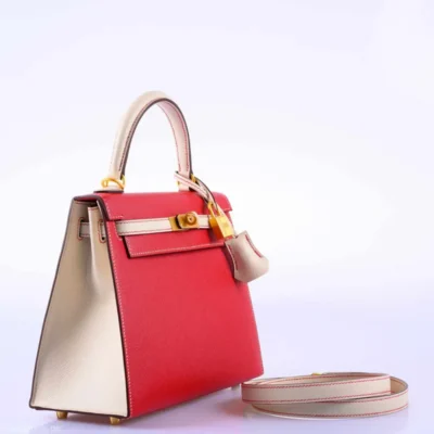 Hermès HSS 2019 Kelly 25 Sellier Rouge Casaque and Craie Epsom Brushed Gold Hardware Lushentic replica handbags