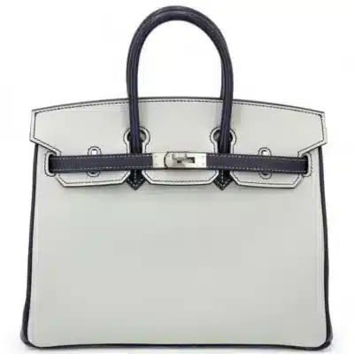 Hermès HSS 2020 Birkin 25 Gris Perle and Bleu Indigo Chevre Brushed Palladium Hardware