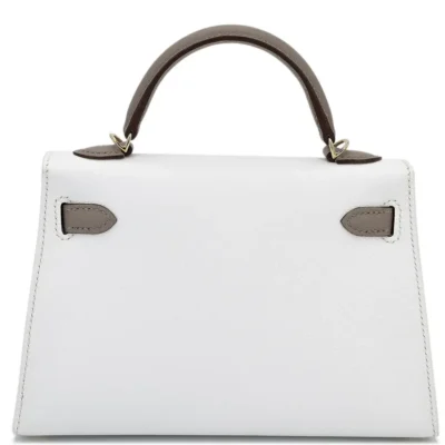 Hermès HSS 2020 Mini Kelly II Gris Asphalte And White Epsom Permabrass Hardware Replica Designer Bags