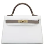 Hermès HSS 2020 Mini Kelly II Gris Asphalte And White Epsom Permabrass Hardware Replica Designer Bags