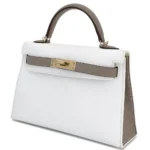 Hermès HSS 2020 Mini Kelly II Gris Asphalte And White Epsom Permabrass Hardware Replica Designer Bags