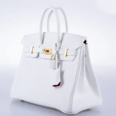 Hermès HSS 2021 Birkin 25 White And Rose Pourpre Interior Togo Brushed Gold Hardware