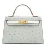 Hermès HSS 2023 Mini Kelly II Gris Perle and Beton Ostrich Gold Hardware Luxury replica handbags