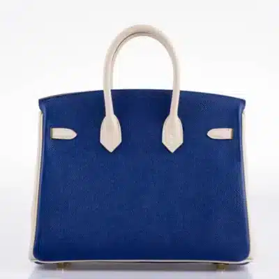 Hermès HSS Rare Collectible Birkin 25 Bi-Color Blue Electrique & Craie Epsom Brushed Gold Hardware