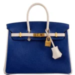 Hermès HSS Rare Collectible Birkin 25 Bi-Color Blue Electrique & Craie Epsom Brushed Gold Hardware