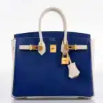 Hermès HSS Rare Collectible Birkin 25 Bi-Color Blue Electrique & Craie Epsom Brushed Gold Hardware