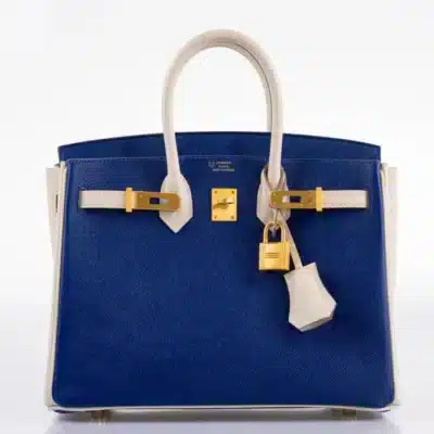 Hermès HSS Birkin 25 Bi-Color Blue Electrique & Craie Epsom Brushed Gold Front2