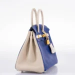 Hermès HSS Rare Collectible Birkin 25 Bi-Color Blue Electrique & Craie Epsom Brushed Gold Hardware