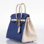 Hermès HSS Rare Collectible Birkin 25 Bi-Color Blue Electrique & Craie Epsom Brushed Gold Hardware