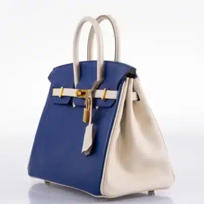 Hermès HSS Rare Collectible Birkin 25 Bi-Color Blue Electrique & Craie Epsom Brushed Gold Hardware