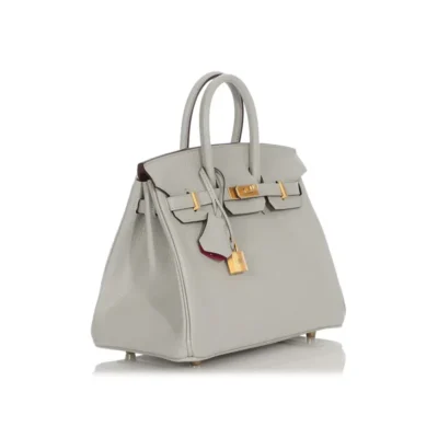 Hermès HSS Birkin 25 Gris Perle and Rose Pourpre Verso Chèvre Brushed Gold Hardware