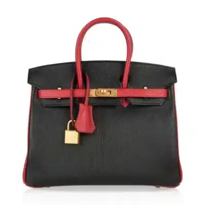 Hermès HSS Birkin 25 Noir and Rouge Casaque Chevre Brushed Gold Hardware