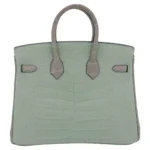 Hermès HSS Birkin 25 Vert D'eau And Gris Perle Matte Alligator Mississippiensis Brushed Gold Hardware High-quality Lushentic Grade