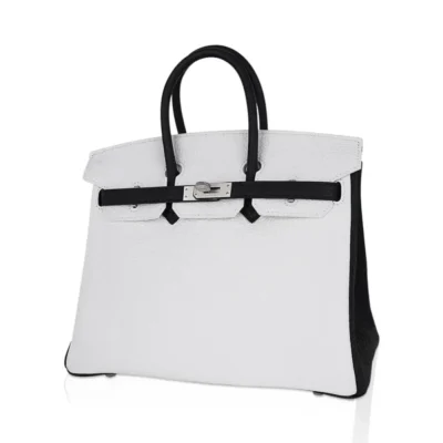 Hermès HSS Birkin 25 White and Black Clemence Brushed Palladium Hardware