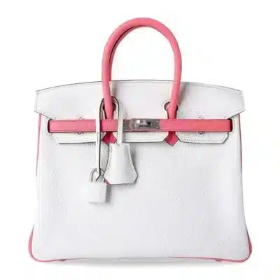 Hermès HSS Birkin 25 White and Rose Azalee Clemence Brushed Palladium Hardware