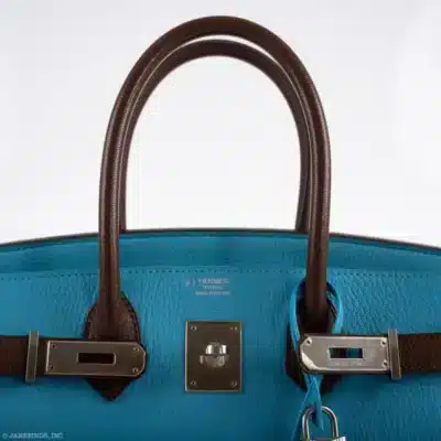 Hermès HSS Birkin 30 Bleu Aztec and Havane Chevre Palladium Hardware