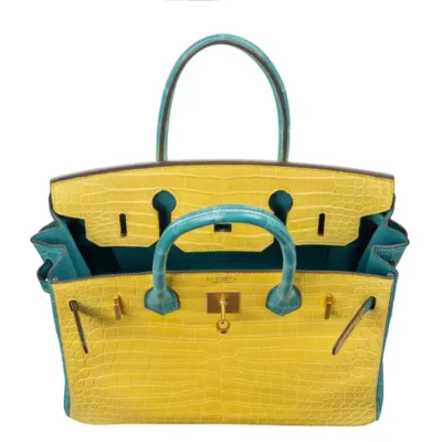 Hermès HSS Birkin 30 Mimosa And Bleu Paon Matte Porosus Crocodile interior