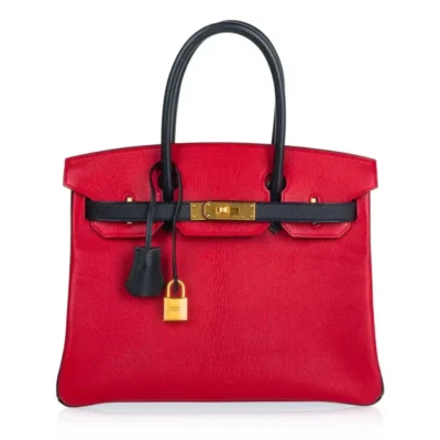 Hermès HSS Birkin 30 Rouge Casaque and Black Chevre Brushed Gold Hardware