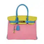 Hermès HSS Birkin 30 Tri-Color Rose Sakura/Anemone/Bamboo Chevre Gold Hardware