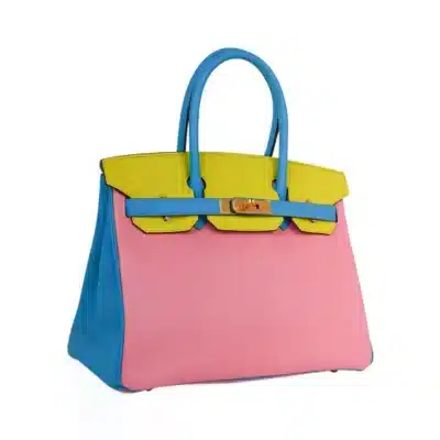 Hermès HSS Birkin 30 Tri-Color Rose Sakura/Anemone/Bamboo Chevre Gold Hardware